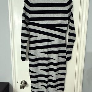 Karen Millen Black and Gray Striped Long Sleeve Dress